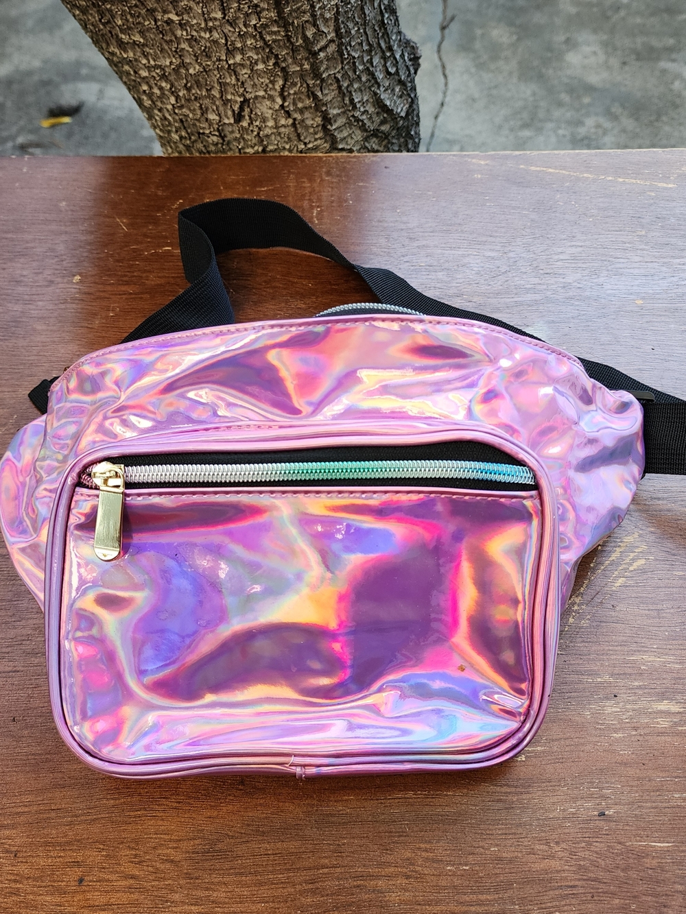 Holographic Iridescent Metallic Pink Rave Festival Fanny Pack Belt Bag